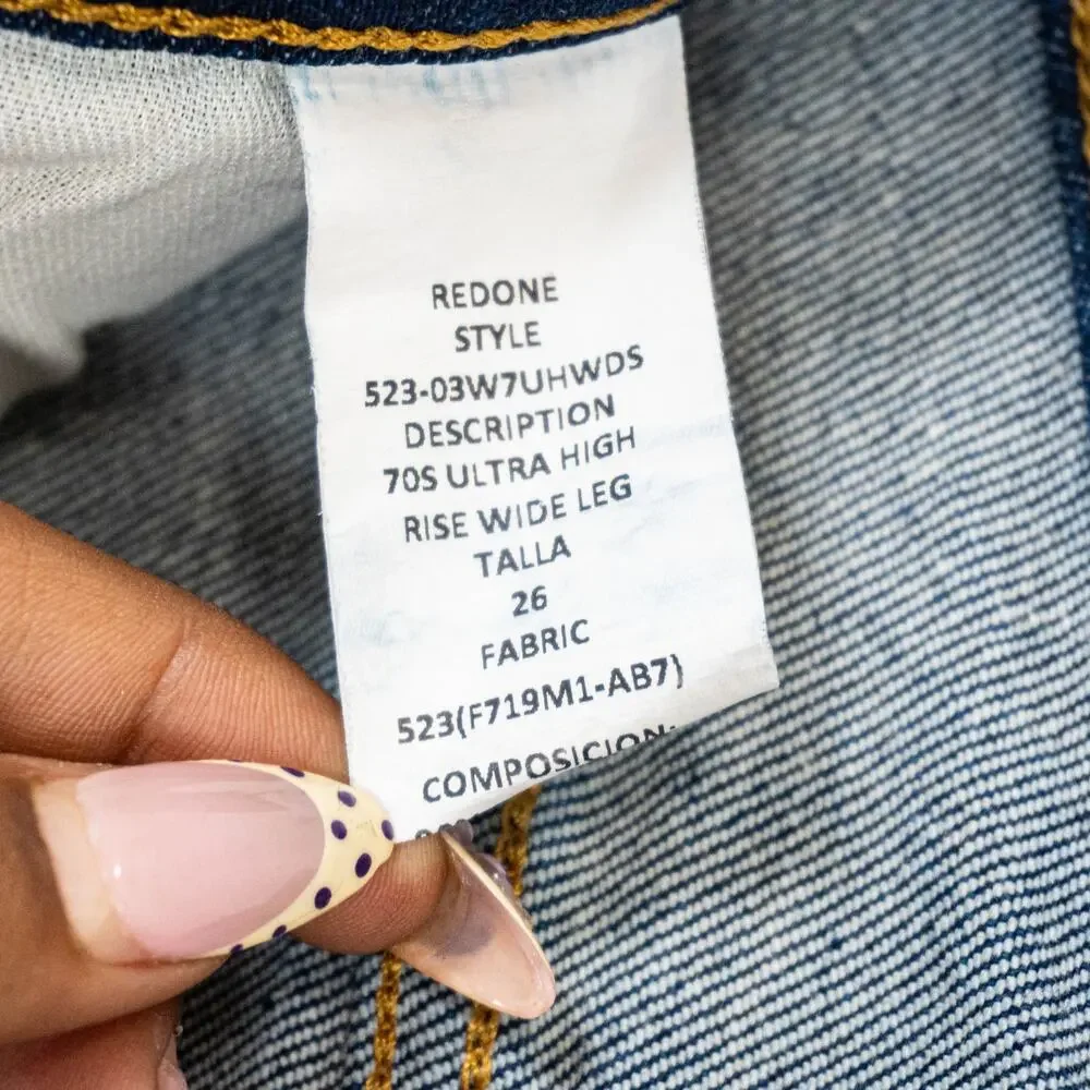 RE/DONE 70s Ultra High Rise Wide Leg Denim Jeans blue wash size 26